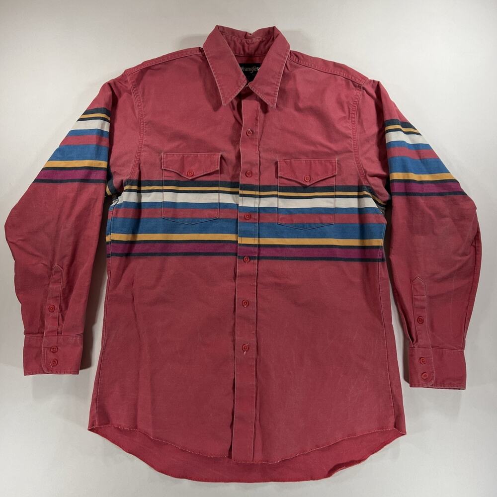 90s Vintage Wrangler Brushpopper Pink Striped Colorblock Size L Tall 16.5 34